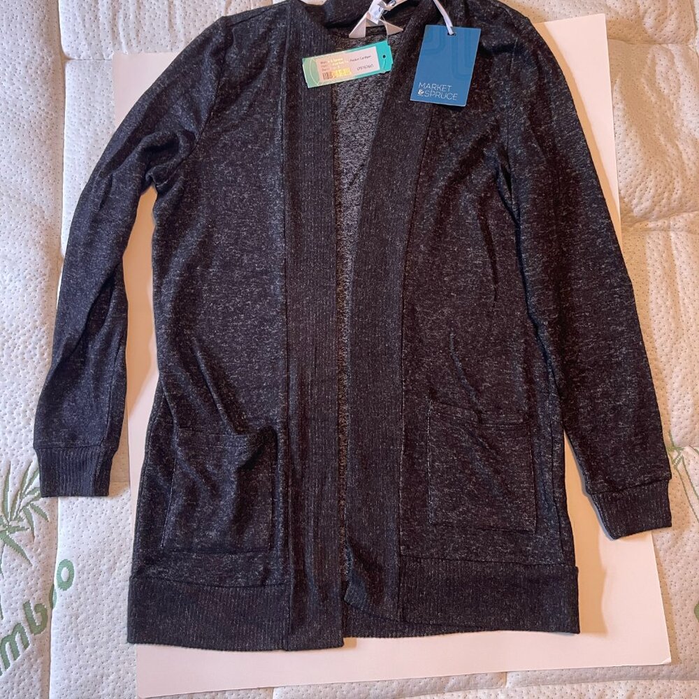 Small - Market & Spruce - Halls Burshed Knit Two Pocket Cardigan - NWT - Black